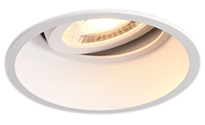 narrow trim white single round built-in spotlights recessed tilted by 25° sloped ceiling wall washer spot down lights