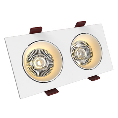 square 2 heads adjustable recessed wall washer spot down grille lights 2x6W rectangular embedded CREE LED COB twin tiltable dimming spotlights anti glare double built in ceiling multiple downlights