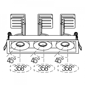 Triple three heads 12Wx3 Philips COB LED anti-glare adjustable ceiling recessed rectangle dimmable Lollo downlights embedded square rotation multiple wall washers grille spot lights fixtures