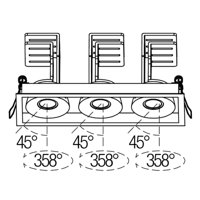 Triple three heads 12Wx3 Philips COB LED anti-glare adjustable ceiling recessed rectangle dimmable Lollo downlights embedded square rotation multiple wall washers grille spot lights fixtures