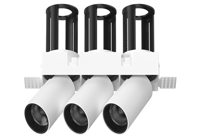 Rimless Frameless Trimless Retractable LED Pull-Out 3 Triple Spotlight Stretchable Adjustable Cylindrical Telescopic Pulldown Tilt In-Out Swivel Honeycomb Semi-Recessed Anti-Glare Downlight