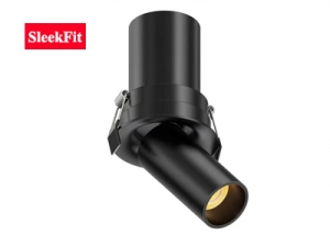 Curved Trim Mini Telescopic COB Sleekfit Smart Swivel Tilt Adjustable Stretchable Directional Rotatable Pull Down Retractable Flexible In-Out Recessed Round Single Downlight Spotlight Black