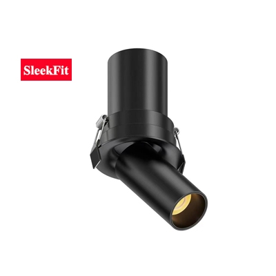 Curved Trim Mini Telescopic COB Sleekfit Smart Swivel Tilt Adjustable Stretchable Directional Rotatable Pull Down Retractable Flexible In-Out Recessed Round Single Downlight Spotlight Black
