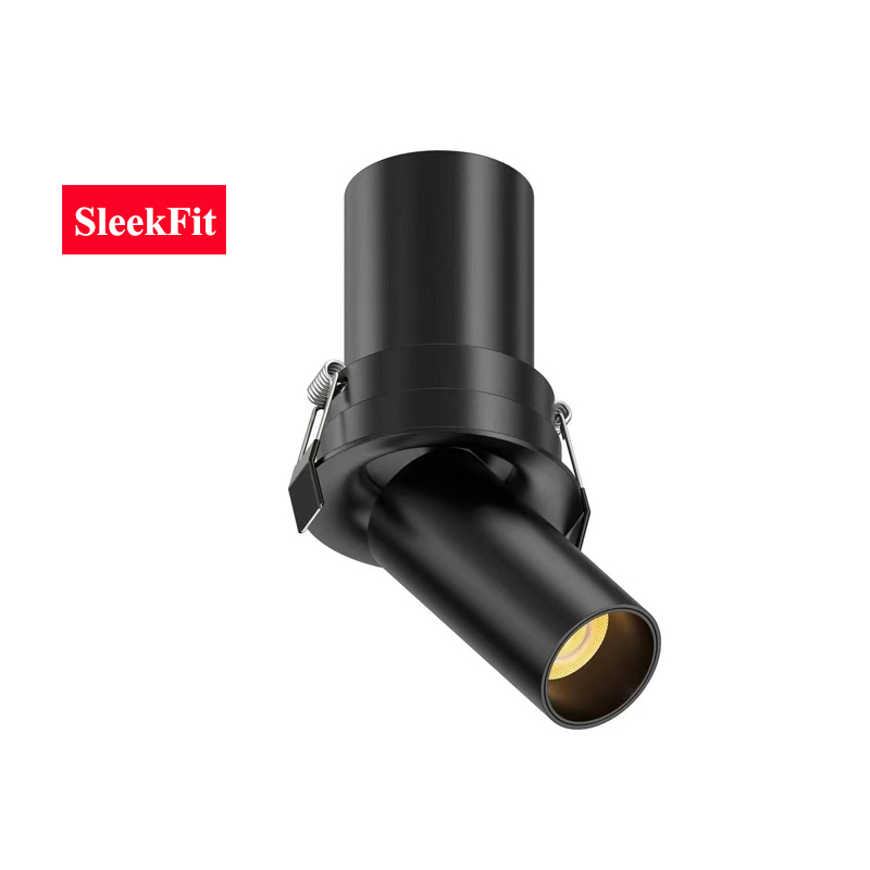 Curved Trim Mini Telescopic COB Sleekfit Smart Swivel Tilt Adjustable Stretchable Directional Rotatable Pulled Out Retractable Flexible In-Out Recessed Circle Single Downlight Spotlight Black