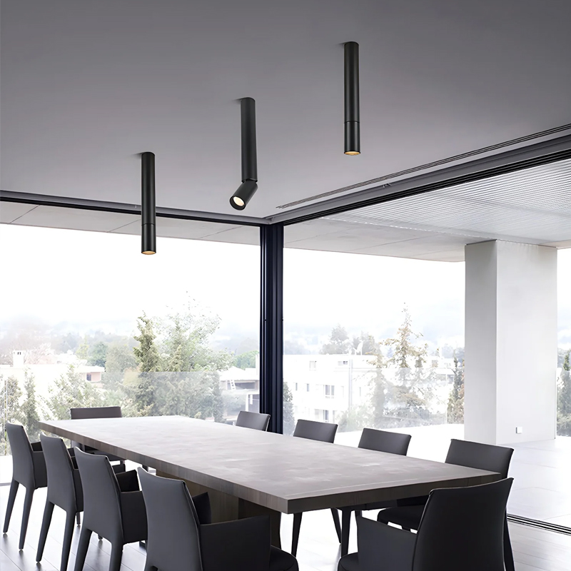 Long-Tube Flush Mount LED Anti-Glare Folding Cylinder Modern Directional Surface Spotlight Adjustable Barrel Spot Down Ceiling Lamp Aluminum Minimalist Long-Pipe Can Ceiling Art Light-Black