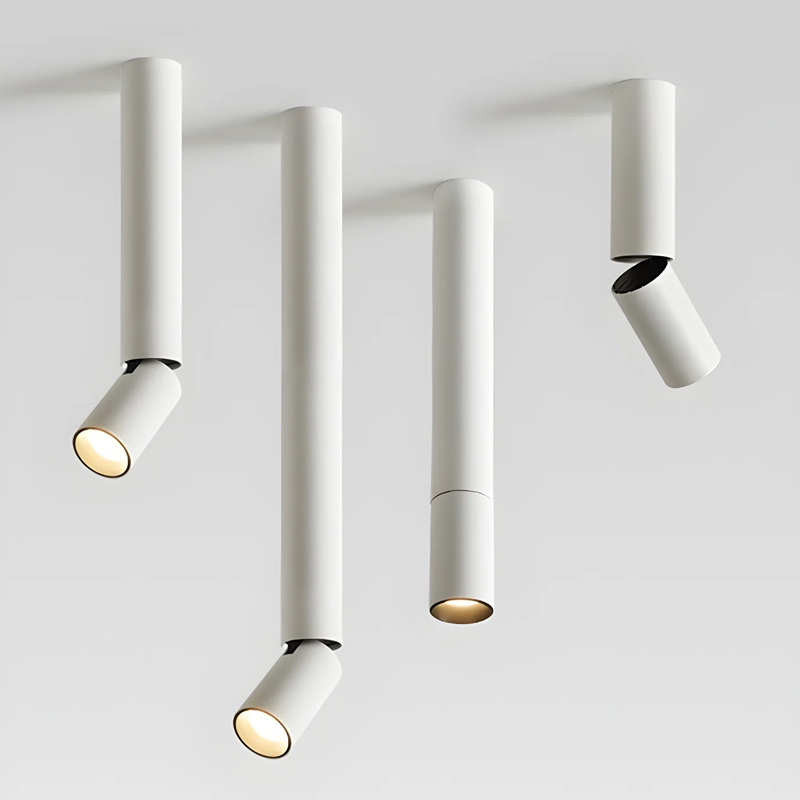 Long-Tube Flush Mount LED Anti-Glare Folding Cylinder Modern Directional Surface Spotlight Adjustable Barrel Spot Down Ceiling Lamp Aluminum Minimalist Long-Pipe Can Ceiling Art Light-White