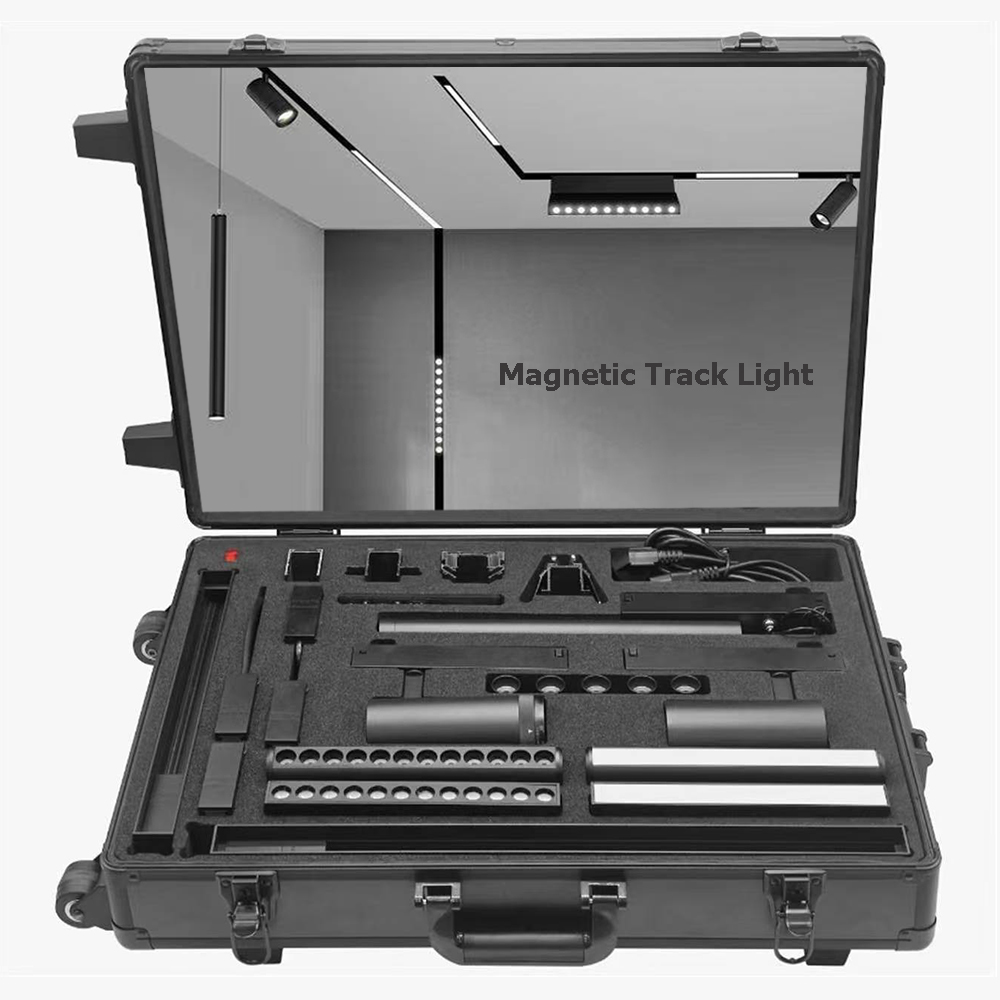 Magnetic LED Track Rail Light Magnetic Light Modules Adjustable Fixed with Recessed Suspended Surface Trimless Ultra-flexible Tool-Free Minimalist Customizable Sample Case Welllux