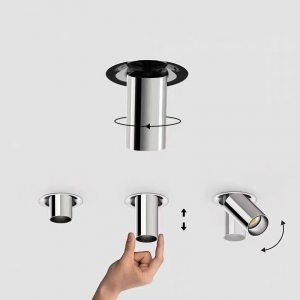Mini Recessed Stretchable Telescopic Adjustable Retractable Pulled Out Spot Down Light Flexible Round Single Directional 360° Rotate 90° Tilt Aluminum Gunmetal Swiveling Spotlight Downlight-6