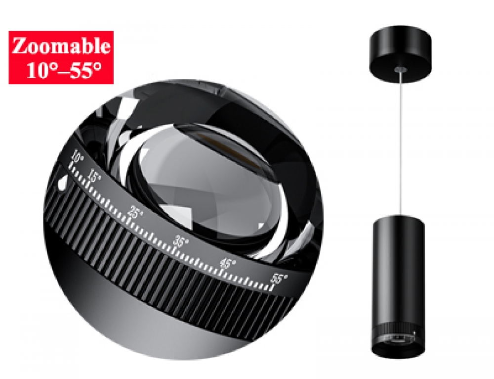 Zoomable Adjustable Beam-Angle 10-55° Cylinder Pendant Focus Spot Lights