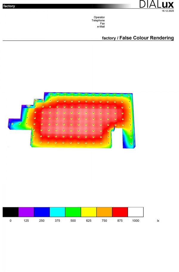 DIALux False Colour Rendering 260W 124Pcs Factory Project Simulation DIALux False Colour Rendering 260W 124Pcs Factory Project Simulation